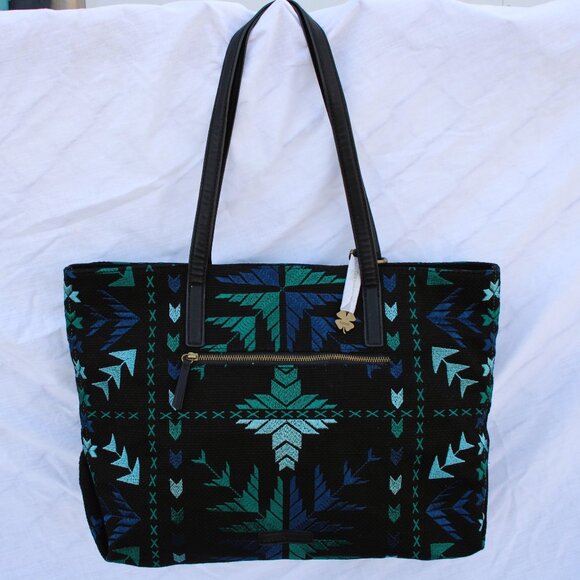 NWT Lucky Brand Asha Tote Bag – Black & Teal Southwest Print - Picture 1 of 8